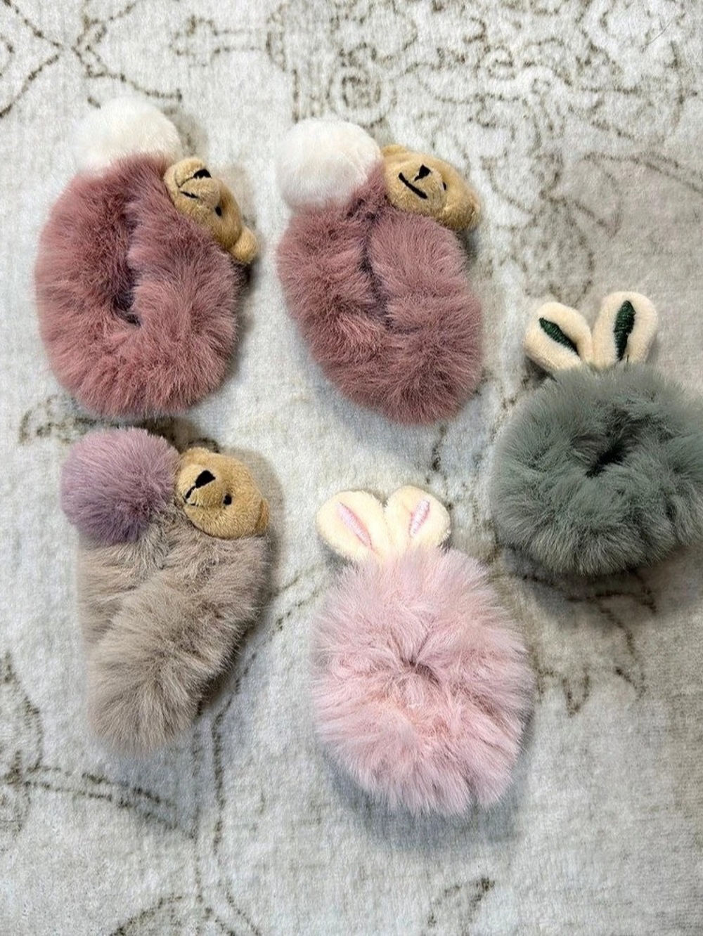 5 Plush Animal Hair Accessories Pink & Green New